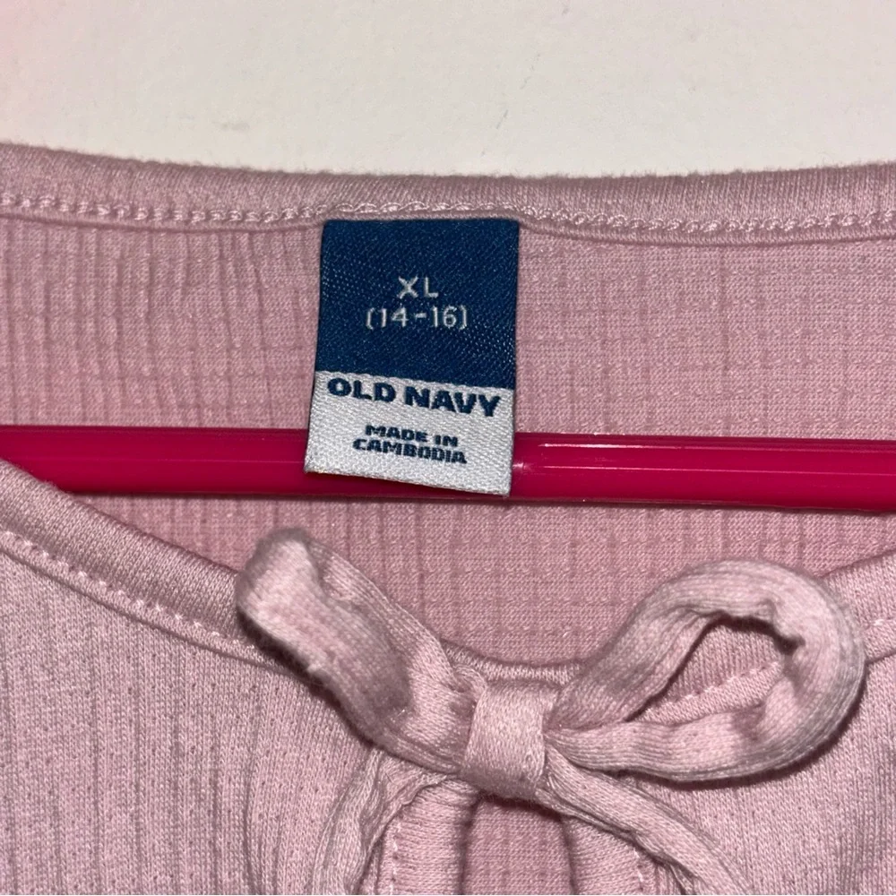 Old Navy Girls XL 14-16 Pink Ribbed Tie Front Top Y2K